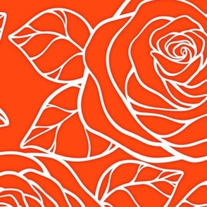 Large Rose Cutout Pattern - Orange Red and White