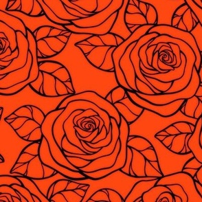 Rose Cutout Pattern - Orange Red and Black