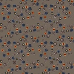 Whimsical Hand-Drawn Ditsy Floral in Shades of Navy and Mustard Yellow