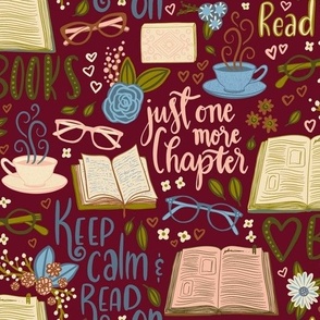 Just one more chapter - book lover  - on burgundy red (medium scale)