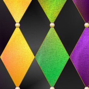 Mardi Gras Harlequin Argyle -- Mardi Gras Gold, Purple, Green Diamonds over Black -- 150dpi (Full Scale) -- 21.05in x 25.13in repeat