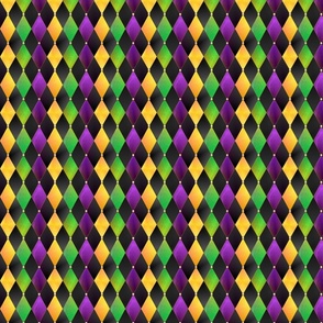 Mardi Gras Harlequin Argyle -- Mardi Gras Gold, Purple, Green Diamonds over Black -- 1202dpi (13% of Full Scale) -- 2.63in x 3.13in repeat