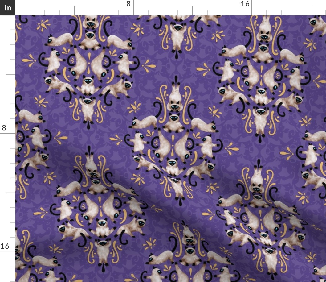 Cat Yoga Damask - Grape - Small 