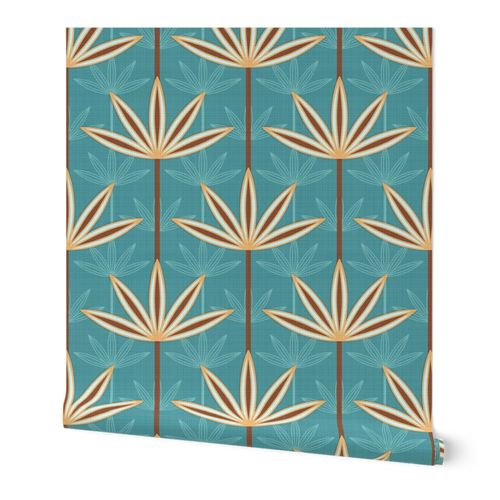 Palm Springs Damask (textured) - teal - medium size - palm trees, 1950s, mid century modern, tropical trees, retro trees, mid mod