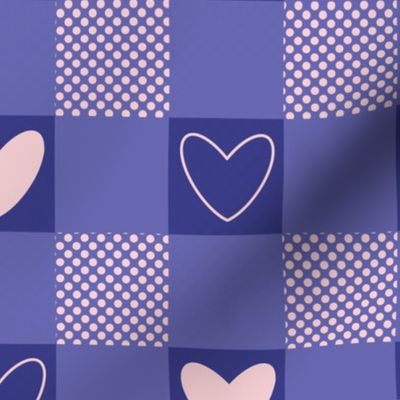 Very Peri - Valentine’s gingham - periwinkle hearts, periwinkle gingham, cotton candy