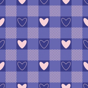 Very Peri - Valentine’s gingham - periwinkle hearts, periwinkle gingham, cotton candy