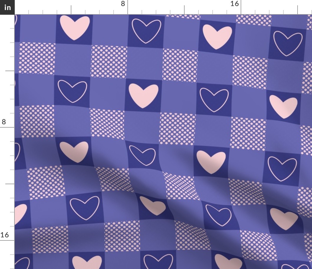 Very Peri - Valentine’s gingham - periwinkle hearts, periwinkle gingham, cotton candy