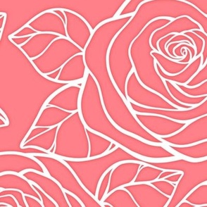 Large Rose Cutout Pattern - Shell Pink and White