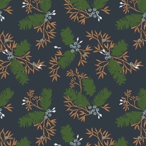 Pine Sprigs - Quiet Winter Navy and Green