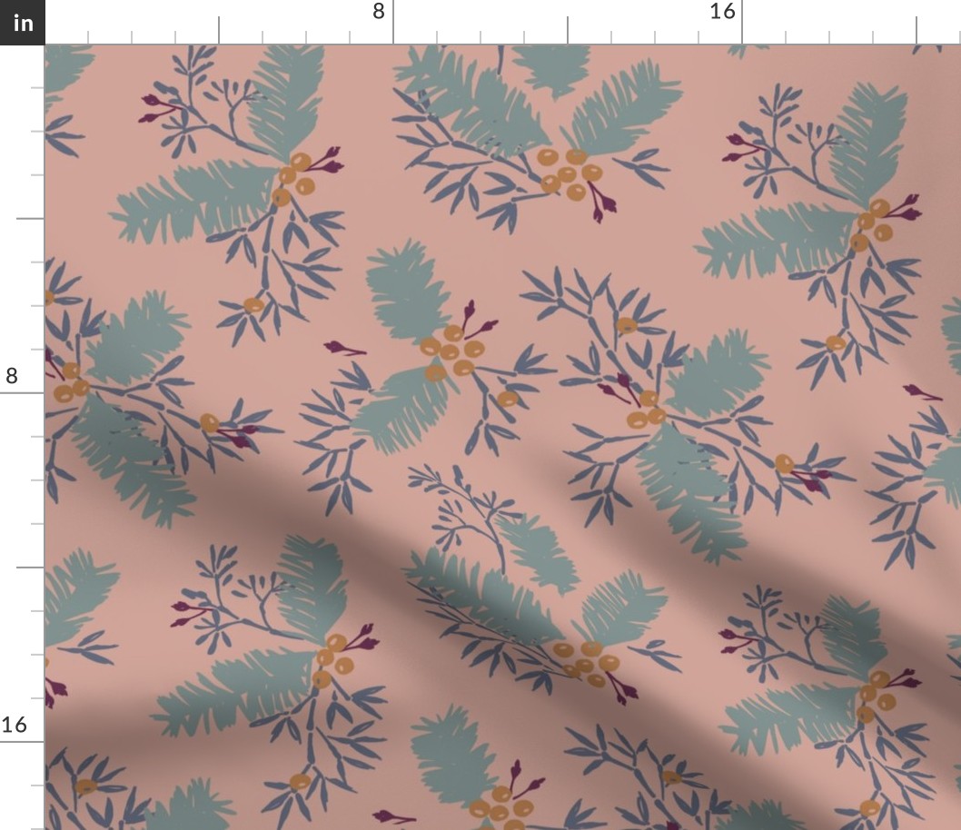 Pine Sprigs - Cottage Pink and Blue