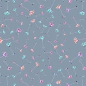 Ditsy Palm Trees in colorful hues of pink and blue on a light blue background