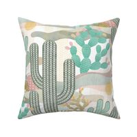 Palm Springs Garden Vintage Colors on White Background- California Desert- Colorful Cactus- Saguaro- Geometric Cacti White Background Medium