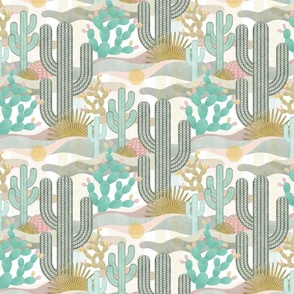 Palm Springs Garden Vintage Colors on White Background- California Desert- Colorful Cactus- Saguaro- Geometric Cacti White Background Small