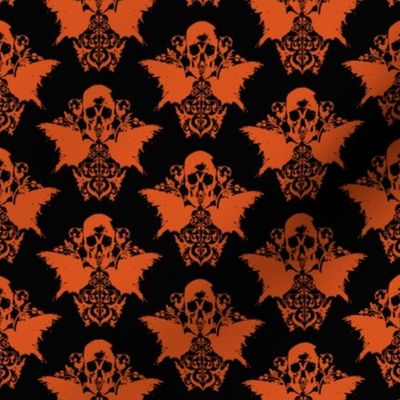 Skull and Raven Damask - Halloween orange