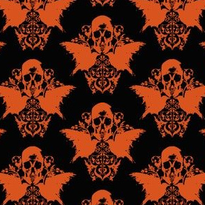 Skull and Raven Damask - Halloween orange