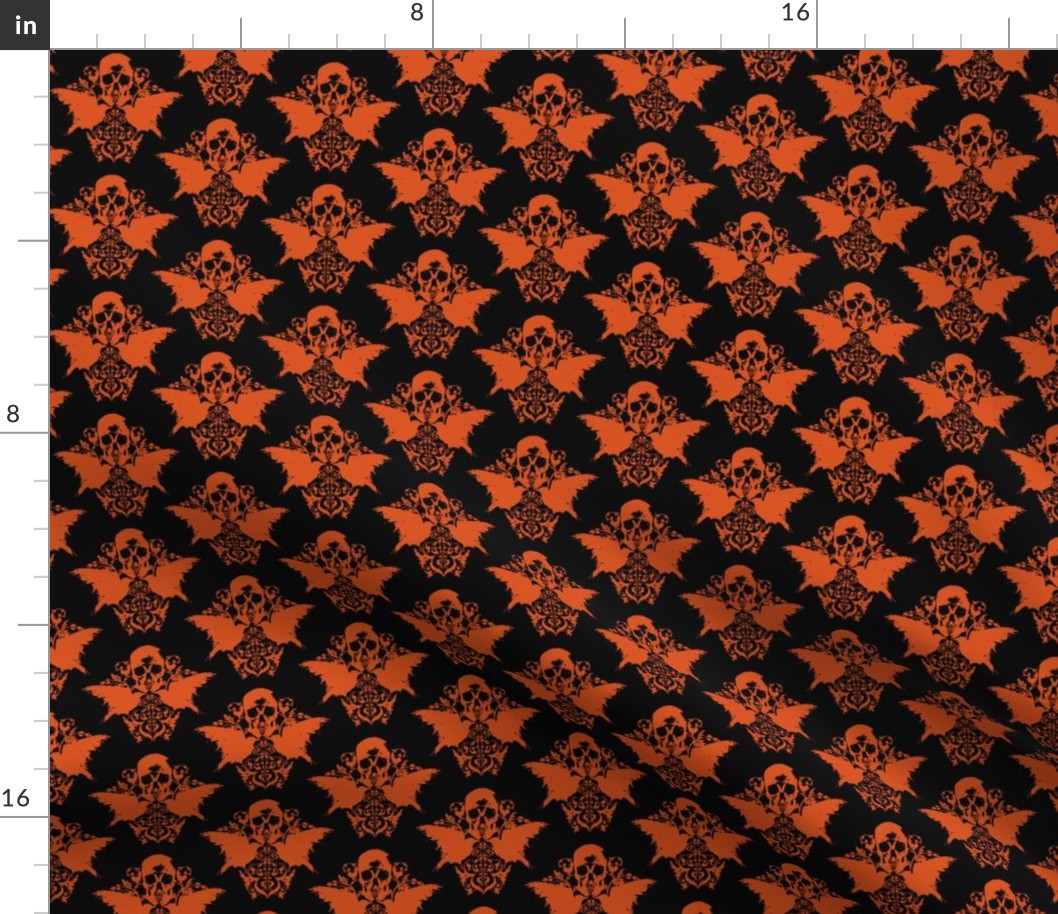 Skull and Raven Damask - Halloween orange