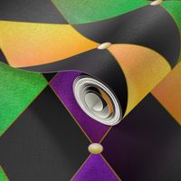 Mardi Gras Harlequin Argyle -- Mardi Gras Gold, Purple, Green Diamonds over Black -- 225dpi (67% of Full Scale) -- 14in x 16.71in repeat