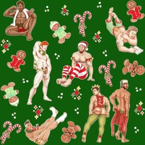 Large Pin-up Boys Christmas Pattern v2 - Green