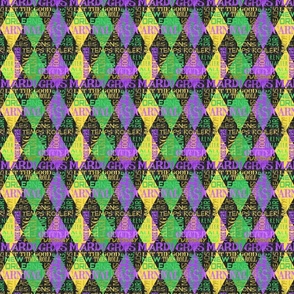 One Inch Mardi Gras Alternating Harlequin Diamonds on Black Fabric  bymtothefifthpower