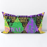   Mardi Gras Sayings Harlequin Argyle --  Mardi Gras Phrases over Green, Gold,  Yellow and Purple Diamonds --  150dpi (Full Scale) -- 21.00in x 25.03in repeat