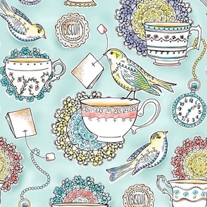 Afternoon Tea - Bird Watercolor Regular Scale 