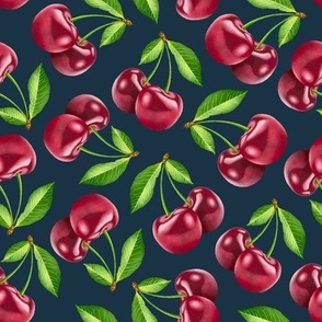 juicy cherries on navy