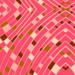 Zigzag abstract pattern in hot pink and toffee brown, jumbo scale for bed linen, wallpaper and large scale items.