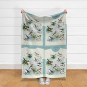 Hand painted birds cut and sew blouse fabric panel - Thornburn warblers and wrens