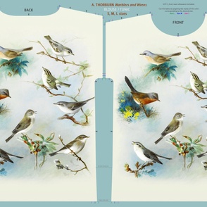 Hand painted birds cut and sew blouse fabric panel - Thornburn warblers and wrens