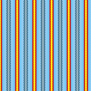 Abstract Stripe Print in Blue, Red and Yellow Small