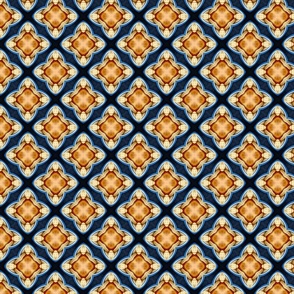 Abstract Geometric Print in Blue, Cream and Dark Orange Small