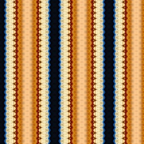 Abstract Stripe Print in Cream, Blue, Dark Orange Large