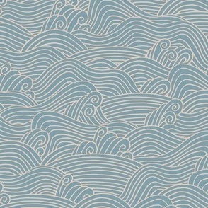 Stormy japan ocean waves and surf vibes salty water abstract storm boho minimal Scandinavian style stripes beige on moody blue