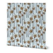 Palm tree paradise summer surf Hawaii island vibes coconut forest trees abstract summer design caramel black on soft blue