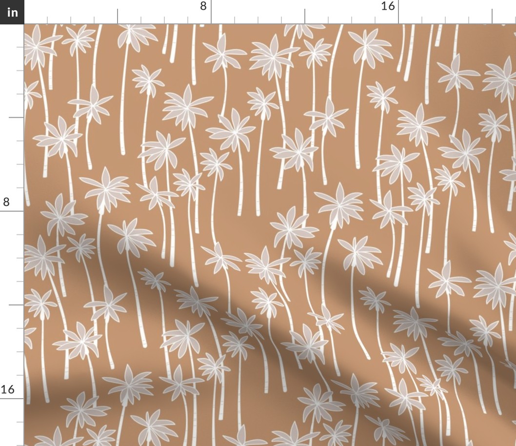Palm tree paradise summer surf Hawaii island vibes coconut forest trees abstract summer design white gray beige on caramel