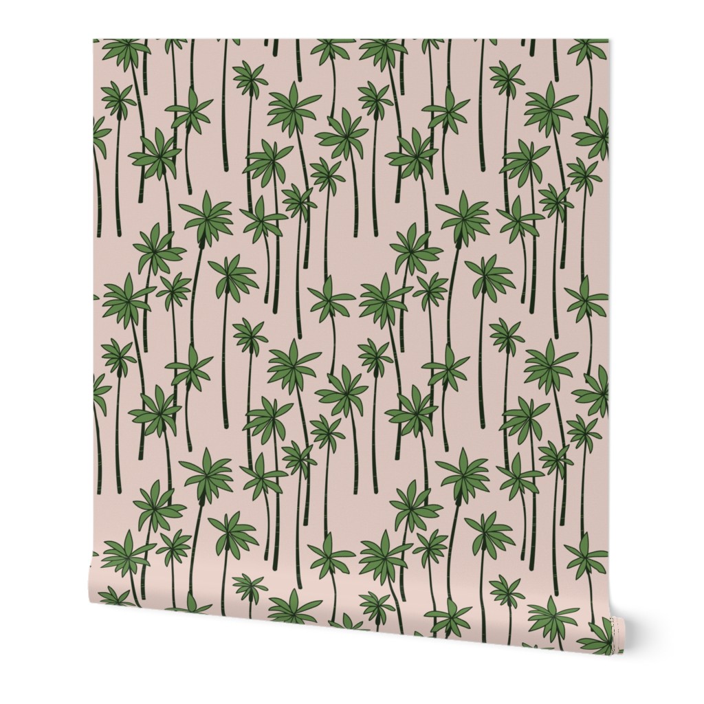 Palm tree paradise summer surf Hawaii island vibes coconut forest trees abstract summer design green on neutral beige sand