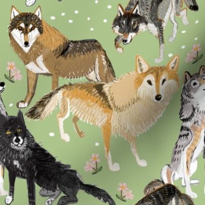 Winter wolves pattern in green