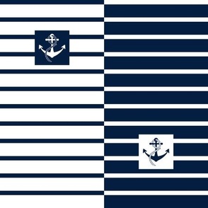 Spliced sailor stripe with anchors / navy blue and white