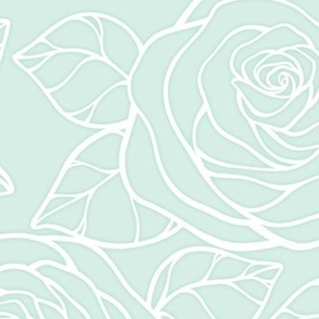 Large Rose Cutout Pattern - Sea Foam and White