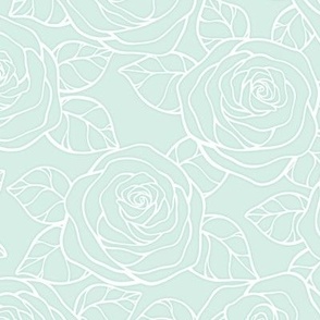 Rose Cutout Pattern - Sea Foam and White