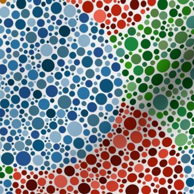 overlapping blank Ishihara colorblindness tests in bright jewel colors