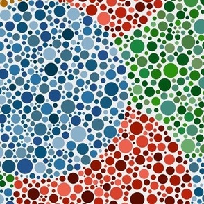 overlapping blank Ishihara colorblindness tests in bright jewel colors