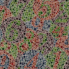 overlapping Ishihara colorblindness tests in dark muted colors