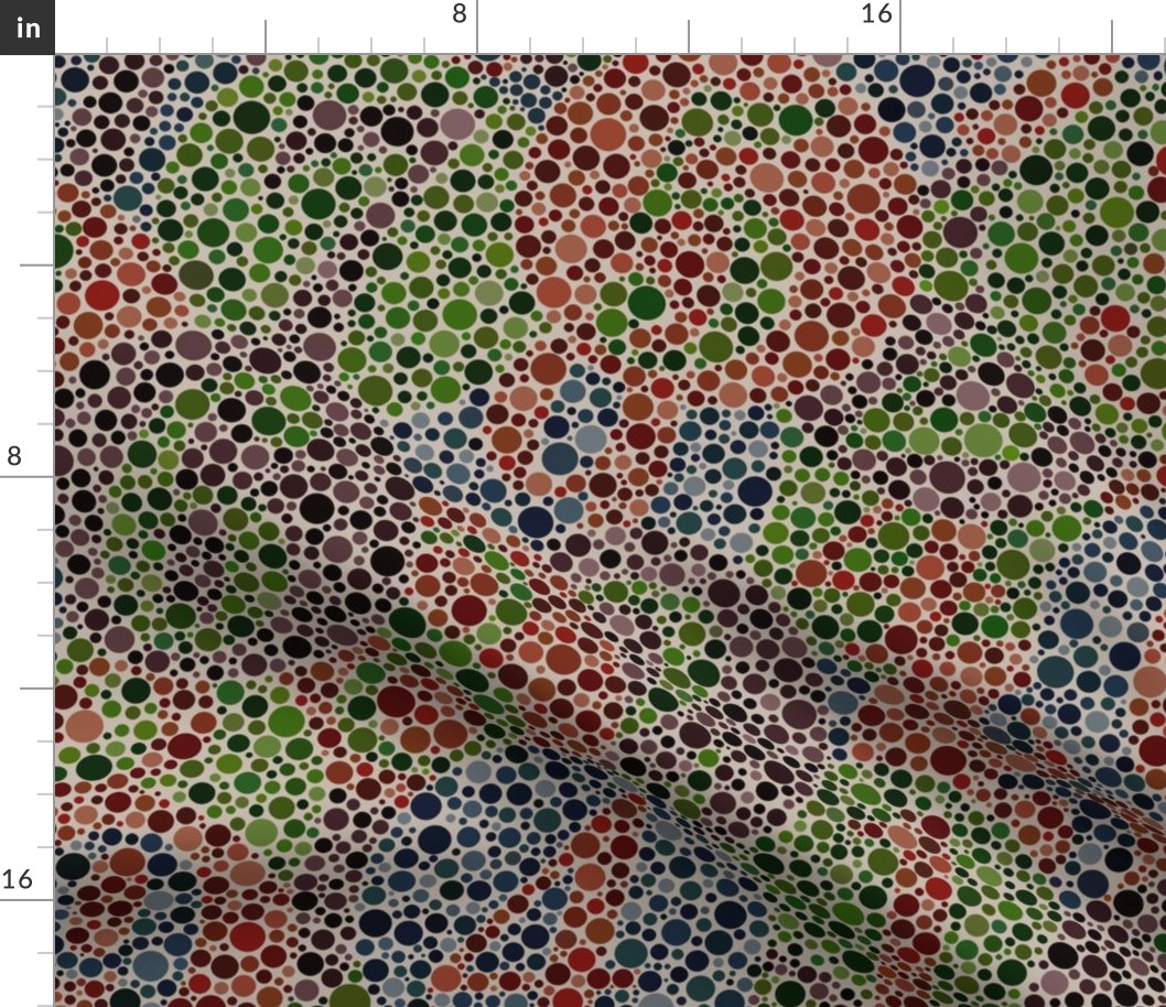 overlapping Ishihara colorblindness tests in dark muted colors