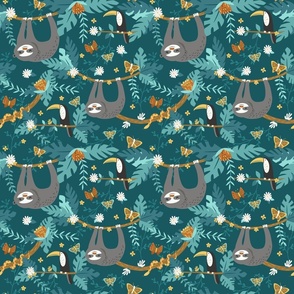 Sloth in a Dark Teal Jungle