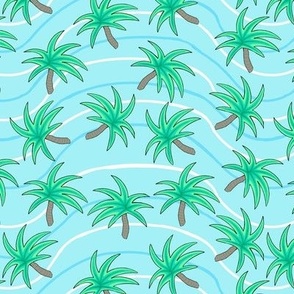 Palm trees and waves