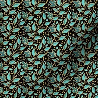 Micro Rococo Leaves ‘n Berries | Black + Teal + Gold