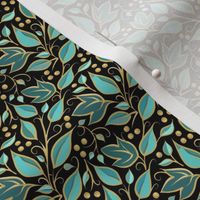 Micro Rococo Leaves ‘n Berries | Black + Teal + Gold