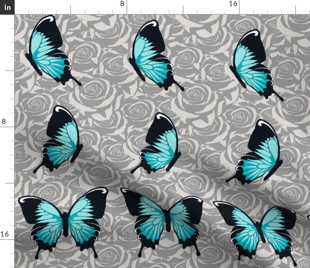 Blue Butterflies on Gray