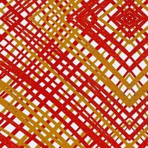 Zigzag abstract pattern in radiant red and mellow mustard, jumbo scale for bed linen, wallpaper and large scale items.